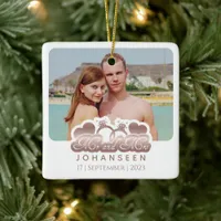 Mr & Mrs Modern Rose Gold Couple Photo Christmas Ceramic Ornament