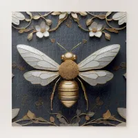 Golden Honeybee on Floral Canvas Jigsaw Puzzle