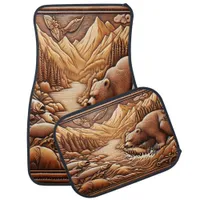 Leather-Style Bear in Mountains Car Floor Mat