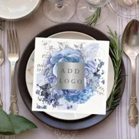 Business logo blue florals napkins
