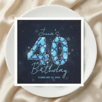 Elegant Sparkle Teal Blue Gemstone 40th Birthday Napkins