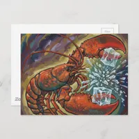 Beautiful Wild Maine Lobster Breaking Ice Cubes Postcard