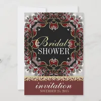 Deep Red Silver Satin Bridal Shower Invitation