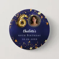 60th birthday navy blue gold stars photo button