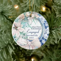 Our First Christmas Engaged Married Wreath  Ceramic Ornament