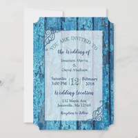 Blue Distressed Weathere Wood  Wedding Invitations