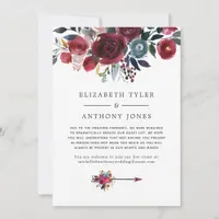Burgundy & Navy floral Wedding Reduced Guest List Announcement
