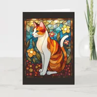 Pretty Stained Glass Style Orange and White Cat  Card