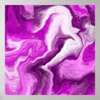 Purple and White Marble Swirls Fluid Art    Poster