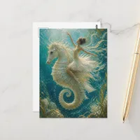 Surreal Ballerina and Seahorse Fantasy Postcard