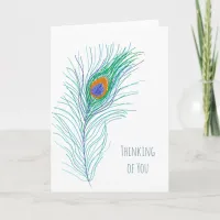 Thinking of You Hand drawn Peacock Feather Card