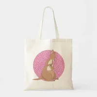 Kangaroo Mommy and Baby Joey on Pink Pattern Tote Bag