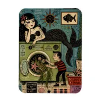 Funny Surreal Mid Century Sea Siren Laundry Day Magnet