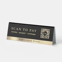Black and Gold Simple Clean Qr Code Scan To Pay Table Tent