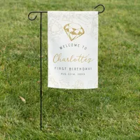 Gem Theme Birthday Garden Flag Gold Glitter