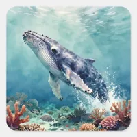 Beautiful Impasto Whale Oceanic Illustration Square Sticker