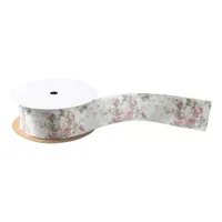 Pink Roses on White Satin Ribbon