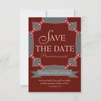 Red Silver Lace Save the Date Announcement Invitat