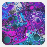 Purple, Blue Modern Abstract Fluid Art Marble Cell Square Sticker