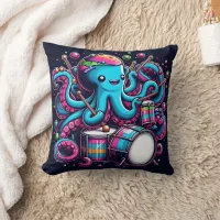 Playful Octopus Drumming Underwater Party Throw Pillow