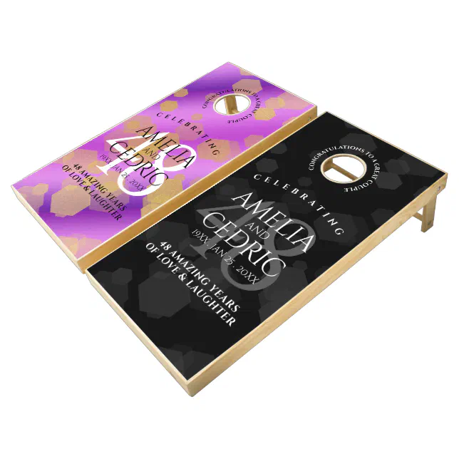 Elegant 48th Amethyst Wedding Anniversary Cornhole Set