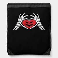 Skeleton Hands A Heart Spooky Halloween Drawstring Bag