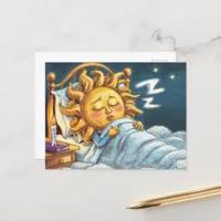 whimsical sunshine in bed asleep postcard