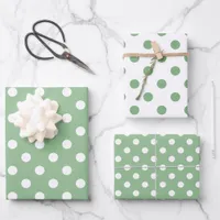 Green and White Matching Polka Dot Patterns Wrapping Paper Sheets