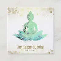 *~* AP33 Buddha QR Botanical  Lotus Aqua Square Business Card