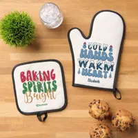 Baking Spirits Bright & Cold Hands Warm Heart Xmas Oven Mitt & Pot Holder Set