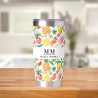 Fruit pineapples watermelons monogram name insulated tumbler