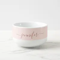 Blush pink name script woman girl soup mug