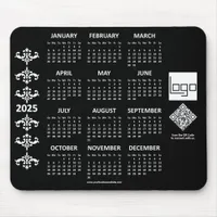 2025 Calendar Business Logo QR Code Black Baroque Mouse Pad