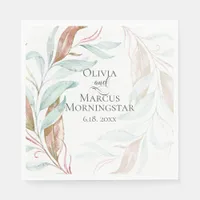 Watercolor Aqua Coral Eucalyptus Leaves Napkins