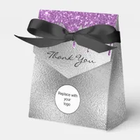 Logo silver glitter purple beauty salon favor boxes