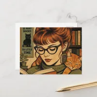 Beautiful Lady and Her Cat Reading Postcard