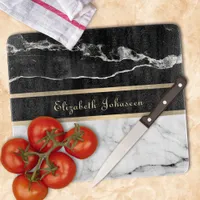 Elegant Modern Black and White Marble Gold Stripes Cutting Board