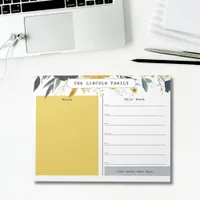 Gold and Navy Blue Floral Weekly Calendar Notepad