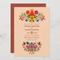 Soft Peach & Red Clay Folk Art Fiesta Wedding Invitation