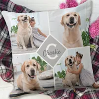 Custom Photo Collage Monogram Name Dog Throw Pillow