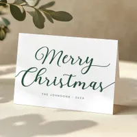 Green Script Merry Christmas Folded Holiday Card
