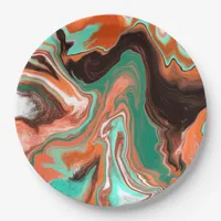 Orange Brown Abstract Art Birthday Party marble Paper Plates