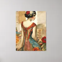 Vintage Fashion Mixed Media Collage Canvas Print