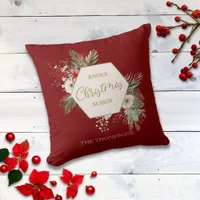 Simple Watercolor Botanical Family Name Christmas Throw Pillow