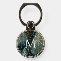 Modern Gold Holiday Forest Monogram Christmas Phone Ring Stand