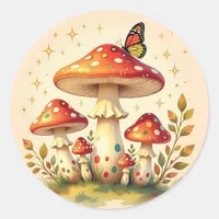 Retro Mushrooms and Butterfly | Vintage Colors Classic Round Sticker