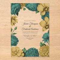 Emerald Green & Gold Modern Botanical Wedding Acrylic Invitations