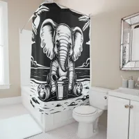 Playful Baby Elephant Beach Adventure Adorable Fun Shower Curtain