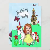 Princess and Unicorn Girl's Birthday Party Invitation