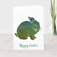 Hoppy Easter Green Blue Rabbit Holiday Card